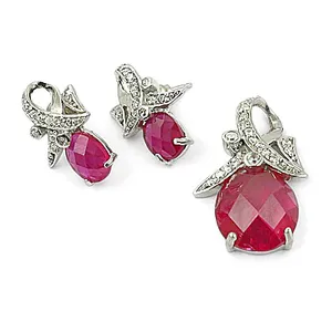 Silver Ruby Fine <b>Jewelry</b> <b>Set</b> Gold Plated Zircon and <b>Pearl</b> Trendy Style Earrings and Pendant for Women for Parties Weddings - Product Image 1