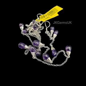 925 argent Sterling améthyste naturelle gouttes à facettes collier boucles d'oreilles ensemble pendentifs à la mode breloques pour le mariage des enfants - Product Image 2