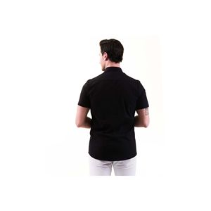 Col intérieur noir et patte de poitrine Détail nid d'abeille Chemise en coton à manches courtes coupe ajustée - Product Image 2