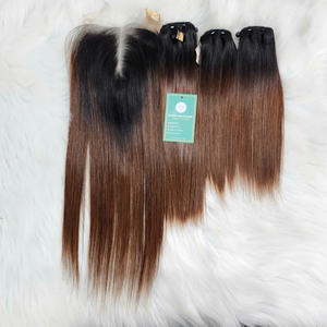 Ombre Brown Color Bone Straight Double Drawn Virgin Paquetes de cabello humano vietnamita con cierre Paquetes de cabello virgen con cierre - Product Image 1