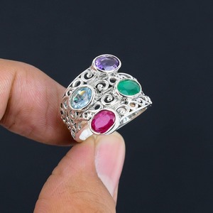 Boho Style 925 Sterling <b>Silver</b> multi <b>Stone</b> Gemstone <b>Ring</b> Jewelry Handmade <b>Silver</b> <b>Ring</b> Jewelry For Women Wedding Gift For Her - Product Image 4