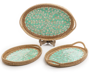 Bandeja de yute de ratán de mesa redonda personalizada de Calidad exclusiva último diseño MOP trabajo perla plato para servir comida precio atractivo - Product Image 4