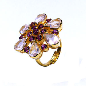 แหวนเงินสเตอร์ลิง925สำหรับผู้หญิงคลาสสิกสีทองหินควอตซ์อัญมณีสำหรับใส่ทุกวันทำจากสเตนเลส - Product Image 4