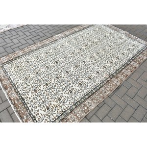 Tapis de 5,1 x 8,5 pieds, tapis turc vintage, tapis à bordures blanches et brunes - Product Image 2
