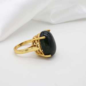 Wholesale Collection Real Green Onyx Gemstone <b>Statement</b> <b>Ring</b> Yellow Gold Plated Adjustable Prong Setting Fashionable Brass <b>Ring</b> - Product Image 2