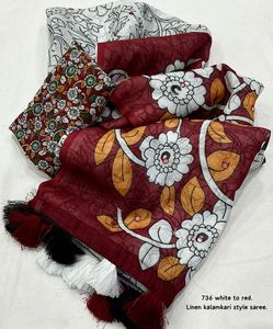 Women's Adults Linen Saree with Allover Aari <b>Mirror</b> and Cotton Tassles Indian Made-in Stock - Product Image 4