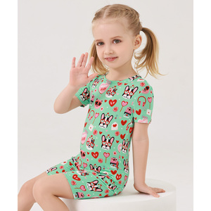 Conjuntos de Pijamas de Manga Corta para Niñas en Viscosa de Bambú, Estampado Floral Suave, Cintura Elástica con Cordón, para Uso Doméstico, ODM Disponible - Product Image 2