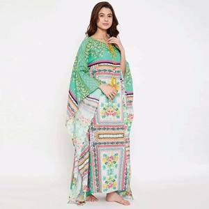 Último estilo y ajuste Maxi longitud corbata-Up 100% algodón estampado digital Floral algodón Maxi Kaftan - Product Image 4