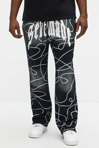Pantalones rectos para hombre a la moda al por mayor, pantalones informales holgados de talla grande con estampado de colores vintage personalizado, venta al por mayor - Product Image 2