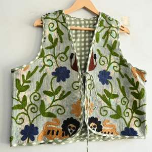 เสื้อกั๊กและเสื้อกั๊กแขนกุดปักลายสำหรับผู้หญิงแจ็คเก็ตสั้นสไตล์วินเทจ - Product Image 2