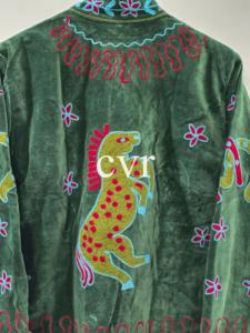Manteau brodé en velours de style chinois avec motif animalier, col mandarin, manches longues, vêtements d'extérieur d'hiver pour adultes - Product Image 4