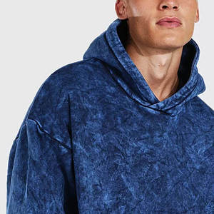 Haute qualité 100% coton lavé à l'acide sweat à capuche hommes sans ficelle sans poches pull surdimensionné haut court Streetwear à capuche - Product Image 4