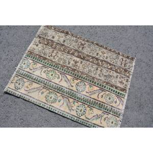 พรมปูพื้นสไตล์ตุรกีโบราณขนสัตว์3.4ft เบจและน้ำตาล2.6ชิ้นแบบดั้งเดิมการเย็บปะติดปะต่อกันทรงสี่เหลี่ยมผืนผ้าขนาดใหญ่ดีไซน์สำหรับห้องโถงห้องยางพาราด้านหลัง - Product Image 4