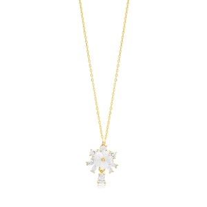 Pendentif Fleur en Pierre CZ Transparente, Bijoux en Argent Sterling 925 Faits à la Main, Collier Turc en Gros - Product Image 1