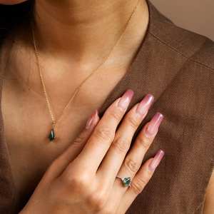 Collier Agate Mousse Argent Sterling 925 Plaqué Or 14K Pendentif Boucles d'Oreilles Ensemble Bijoux Vintage Cadeau Pour Elle - Product Image 6