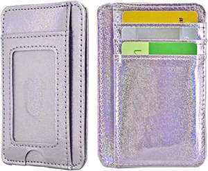 Cartera de bolsillo frontal de cuero para mujer y niña, Clip para dinero, funda para tarjetas de crédito (brillo plateado) - Product Image 1