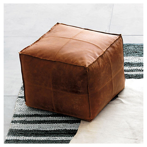 Dark Brown Moroccan <b>Pouf</b> Square Shaped Leather <b>Pouf</b> Ottoman Pouffe Moroccan Home Decor Boho - Product Image 1