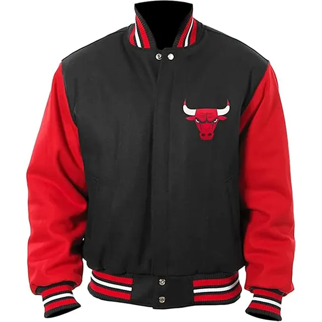 Mens Chicago Vintage Baseball Bomber Leather Jacket Ultra Game Letterman Baseball Varsity Black Wool Bull Jacket