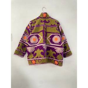 <b>Velvet</b> Suzani Floral Embroidery <b>Jacket</b> Handmade Winter Unisex <b>Jacket</b> With Inside Cotton Fabric Boho Hippie Style - Product Image 5