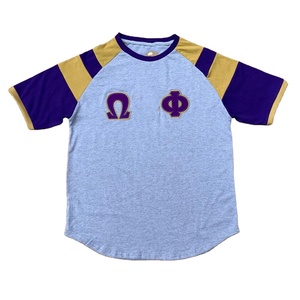 T-shirt grec personnalisé en chenille gris oméga à col rond, avec poches, coupe classique, respirant, 220g, 100% coton, manches courtes - Product Image 1