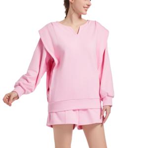 Sudadera con capucha rosa de estilo lujoso para mujer y conjunto de chándal de color de contraste de algodón Tallas personalizadas 2XL y 3XL Sweet - Product Image 2