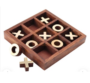 Ensemble Tic Tac Toe en bois massif (ou jeu X et O)-Bureau en incrustation métallique artisanale/jeu de table en gros jeu Tic Tac Toe en bois - Product Image 2