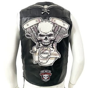 Gilet de motard en cuir véritable pour homme EDGECO - Imperméable, respirant, col en V, fermeture à un bouton - Product Image 3