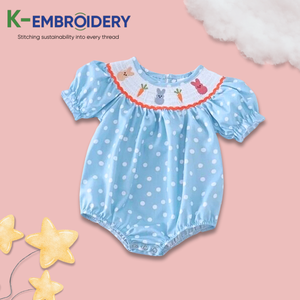 Monos y monos ahumados a mano de conejito de Pascua de alta calidad para niños hermoso patrón sólido ropa de verano - Product Image 2