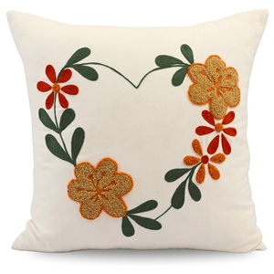 Hand Embroidered <b>Floral</b> Wreath <b>Cushion</b> <b>Cover</b> | Boho Decorative Throw Pillow <b>Cover</b> Plant Portrait Designs Portable Customizable - Product Image 1