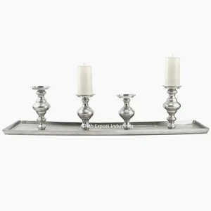 Bougeoir décoratif en métal antique pour le décor d'éclairage de table de salon plaqué or 4 bougeoirs avec plateau - Product Image 2