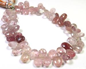 Cuentas Briolette facetadas de cuarzo rosa fresa natural 9-11mm corte de pera 9 hebras piedras preciosas sueltas Grado Superior fábrica Sudafricana - Product Image 5