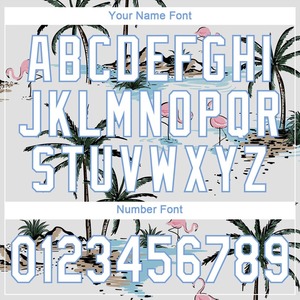 Camiseta de béisbol auténtica con estampado 3D de palmeras hawaianas en blanco y azul claro personalizada, ropa deportiva transpirable de secado rápido - Product Image 2