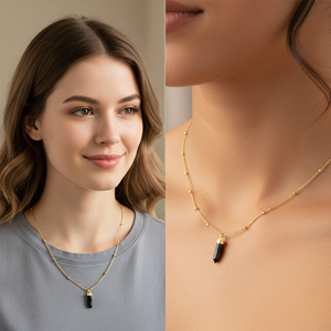 Collier pendentif en argent sterling plaqué or en forme de balle d'onyx noir - Bijoux tendance pour mariage, fiançailles, fête - Product Image 6
