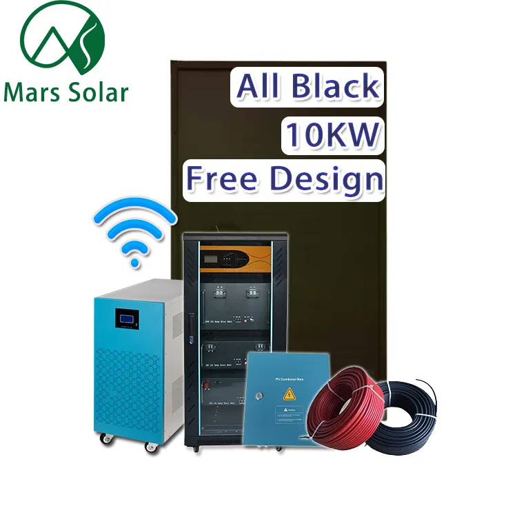 Système de panneau de stockage d'énergie solaire pour la maison, 10kw, montage d'énergie solaire hybride, application wifi, liste de prix