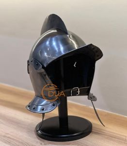 Casque en acier à visage ouvert de style médiéval européen avec visière, armure artisanale pour l'exposition, la reconstitution historique, la décoration et les collectionneurs - Product Image 2