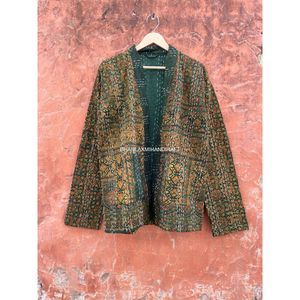 เสื้อแจ็กเก็ตสตรีแมกซี่สั้นลายพื้นเมือง,เสื้อคลุมสั้น Kantha เสื้อกันหนาวแฮนด์เมดผ้าคอตตอน - Product Image 2