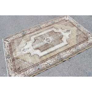 Turkish Vintage Area Rug 6.5x6.1 ft, <b>Brown</b> Floral Rug <b>Wool</b> - Product Image 2