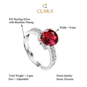 Bague pour femme CLARA en argent sterling 925 avec anneau ajustable, plaqué rhodium et zircone suisse certifiée GRS, couleur rouge sang - Product Image 5