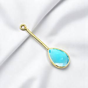 Topaze bleue 28x9mm forme de poire pierre précieuse à facettes bricolage boucles d'oreilles breloques plaqué or lunette ensemble fournitures de fabrication de bijoux - Product Image 1