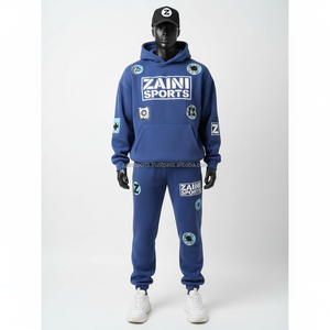 Chándal de lana pesada GSM 380, mezcla de algodón Premium, textura suave, tono azul, ropa deportiva, diseño de logotipo personalizado, chándal para hombre - Product Image 1