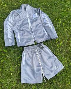 Pantalones cortos deportivos personalizados, traje serigrafiado transpirable 100%, chaqueta cortavientos, chándales con cremallera, conjunto de pantalones cortos con cuello levantado, conjunto de Jogger - Product Image 6