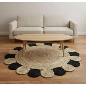 Tapis en jute tressé de style bohème antidérapant de luxe, cousu à la main, pour la décoration de la maison et du bureau, tapis rond en jute - Product Image 1