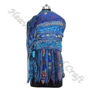 Soie recyclée Sari 15 bandes Designer fait à la main écharpes étole châles SC557 soie fine en gros recyclé Vintage Sari femme écharpe - Product Image 3