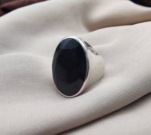 925 Sterling Silver Black Onyx Ring | Oval Faceted Gemstone Bezel Setting | Handmade Rhodium Plated Bohemian Leaf Floral Design - Product Image 5