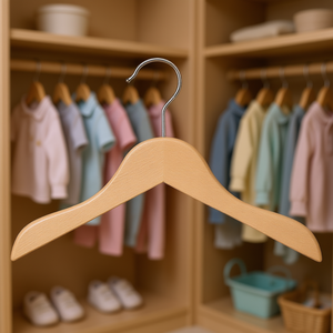 Perchas de madera clásicas, paquete de 5, para guardar ropa de niños, gancho cromado duradero, organizador de armario - Product Image 3