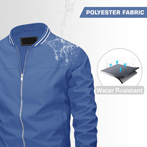 Blouson bomber décontracté en satin pour homme, fermeture éclair en polyester, coupe-vent, respirant, écologique, logo frontal, vestes pour homme - Product Image 5