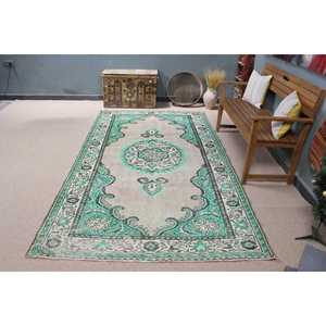 Alfombra vintage, alfombra grande de 5.2x9.2 pies, alfombra verde con lunares - Product Image 3
