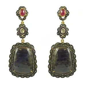 Pendientes Largos de Moda con Zafiro y Rubí para Mujer, Elegante Accesorio de Joyería - Product Image 3