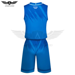 En bleu avec contraste de couleur blanche Taux de gros imprimé sublimé de la plus haute qualité Service OEM Uniforme de volley-ball pour hommes - Product Image 6