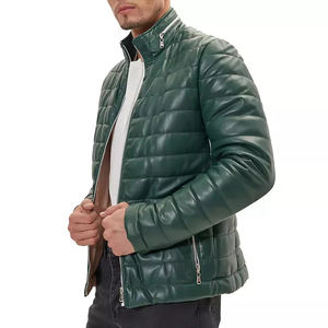 เสื้อแจ็คเก็ตขนเป็ดหนังแท้สำหรับผู้ชายหนังขนแกะบุนวมสีเขียวแท้ - Product Image 4